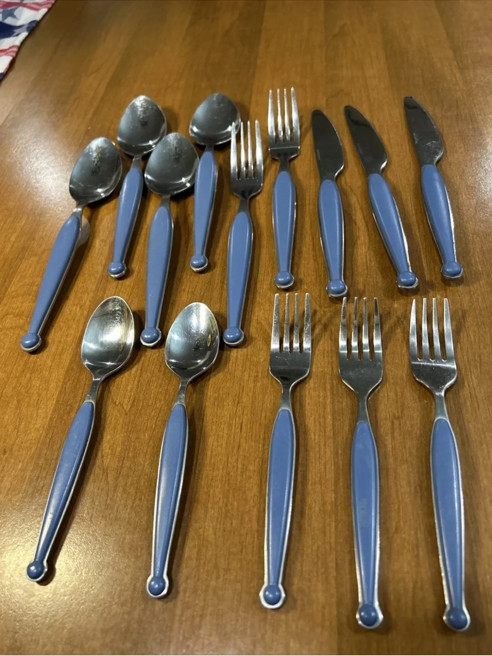 Vintage Blue Handle Stainless Steel Flatware Set - 14 piece